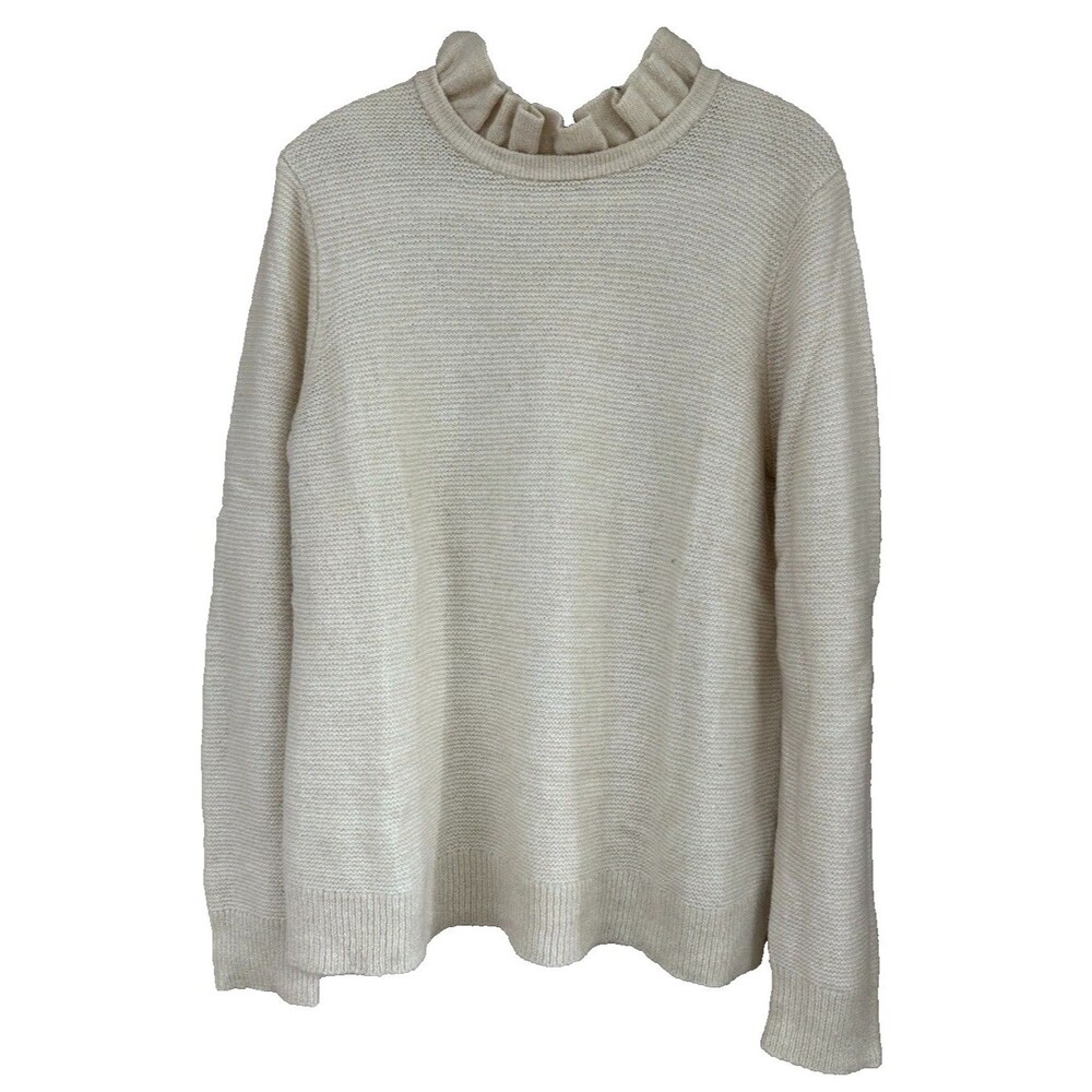 J.Crew Ruffle-Neck Ivory Knit Sweater XL